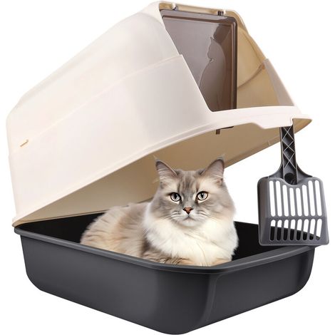 Bac à Litière Fermée Maison de Toilette Litiere avec Couvercle, toilettes ouvertes pour chat, Capacité de Charge 8 kg, Apportez une pelle, Grand Espace, Entrée Avant et Sortie Supérieure (Noir) (1/5)