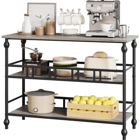 Table console grise à 3 étagères ouvertes pieds métalliques pour entrée et salon (1/5)