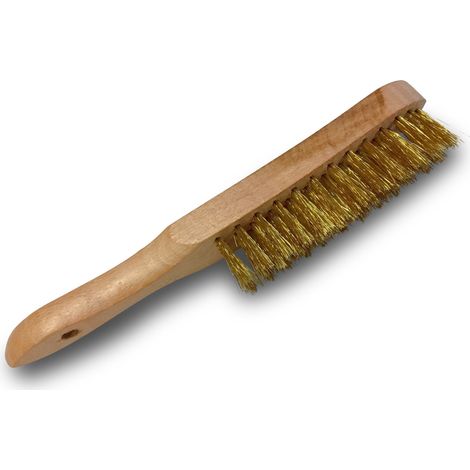 Brosse métallique à main Type soudeur Manche ergonomique bois - A l'unité - Acier laitonné souple