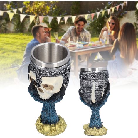 Verre à vin en forme de crâne, tasse en résine en forme de crâne, objet de décoration de table personnalisé, verre à vin en forme de crâne avec griffe d'aigle et doublure intérieure en acier inoxydabl (1/5)