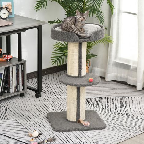 Kratzbaum mit Plattform, Sisal, max. 30 kg, grau OKMYHOME (1/5)