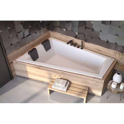 ECOLAM Baignoire trapézoïdale Intima Duo Slim 180x125 cm gauche +  2x appuie-tête noir  siphon Alcaplast  Pieds + silicone
