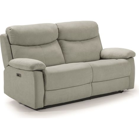 Canapé de 3 places, 2 relax électriques en tissu couleur Gris perle - Longueur 190 x Profondeur 90 x Hauteur 103 cm (1/4)