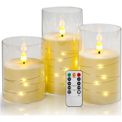 Velas LED color marfil, a pilas, con luces de hadas integradas, 3 velas sin llama, temporizador de 24 horas (pilas no incluidas) (1/5)