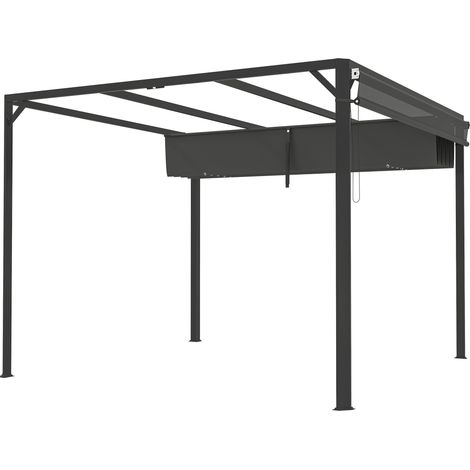 Outsunny Pergola per Esterno Retrattile con Tenda Protettiva Grigio Scuro