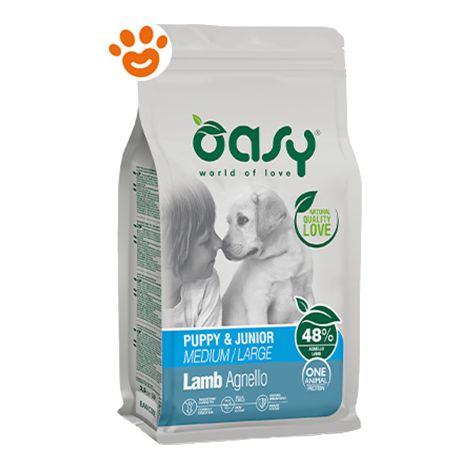Oasy Dog Puppy & Junior Medium/Large Monoproteico Agnello  - Oasy Dog Puppy & Junior Medium/Large Monoproteico Agnello - Sacco Da 12 Kg