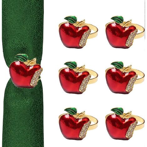 Lot de 6 ronds de serviette de Noël en forme de pomme, en alliage doré, pour la décoration de table d'hôtel, de restaurant ou de mariage. (1/4)