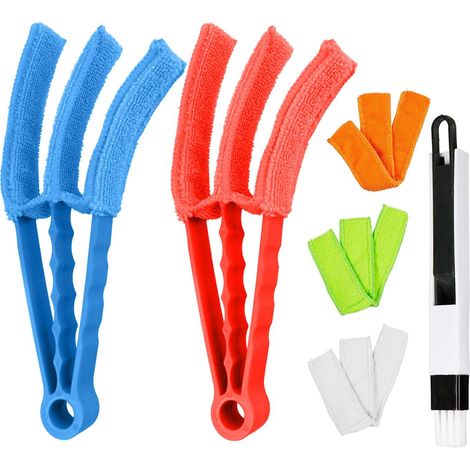 Lot de 2 brosses de nettoyage pour stores vénitiens amovibles et lavables avec 5 manchons en microfibre pour stores, climatisation, grille d'aération de voiture inclus-Fei Yu (1/5)