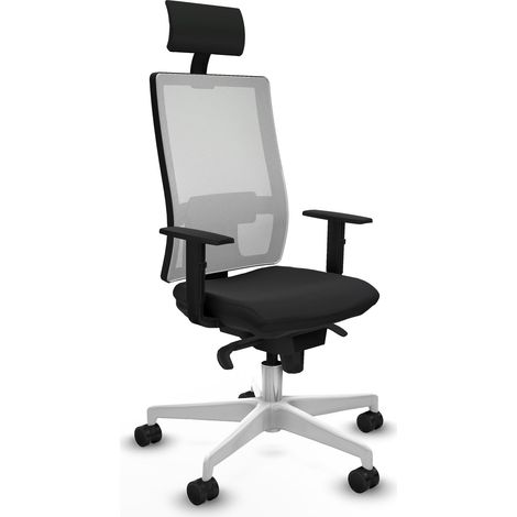 Horna sincro malla blanca similpiel negro brazos 1D base blanca cabecero fijo ruedas 65mm nailon (1/5)