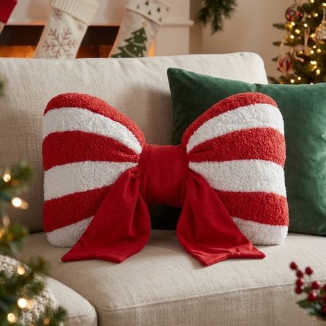 Noel Candy Cane Bow Christmas Cushion (1/2)