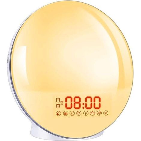 Lampe Radio Réveil Lumière Douceur LED Simulateur d'aube Horloge Lampe de Chevet Avec 2 Alarmes 8 Sons 20 Luminosités Pour Bébé Chambre (1/4)