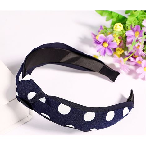 Accessoire de coiffure tendance pour femme : serre-tête rond à nœud croisé et pois (bleu foncé) (1/2)