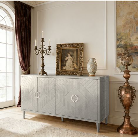 Armario de almacenamiento de 4 puertas 152 cm en MDF con patas de pino color champán (1/5)