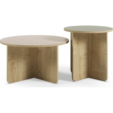 Set de 2 tables basses, tables de salon aspect bois coloris chêne, vert (1/5)