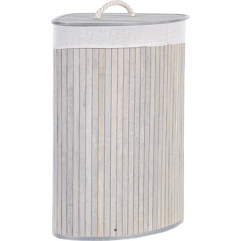 Cesta de madera de bambú gris claro blanco crema 60 cm tapa extraíble Matara