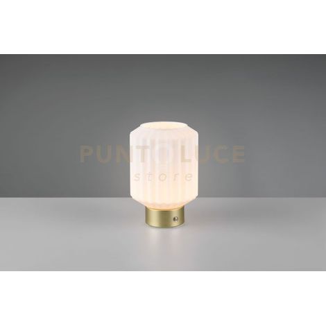 LORD LAMPADA DA TAVOLO RICARICABILE METALLO OTTONE SATINATO E VETRO RIGATO BIANCO REGOLAZIONE INTESITA' TOUCH H.19,5CM LED 1,5W 100lm, 3000K