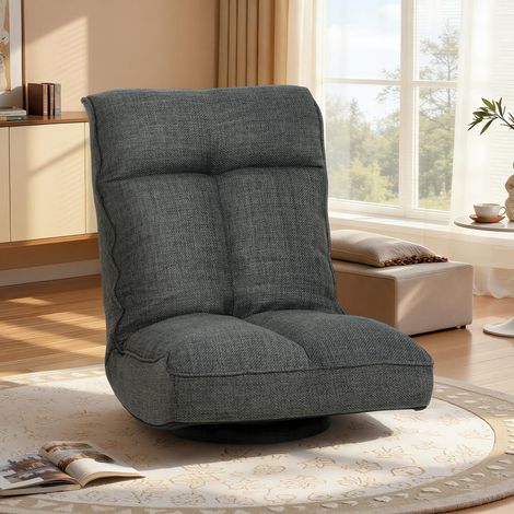 Silla de suelo plegable giratoria 360°, acolchada, con respaldo ajustable en 5 posiciones, 58x107x79cm, gris. (1/5)