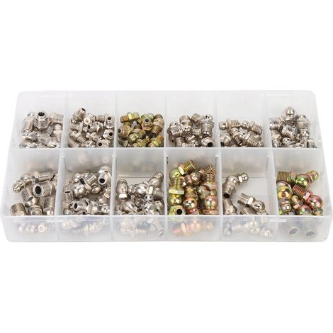 130 pièces raccords hydrauliques à graisse 45° et droits pour tuyaux et flexibles (1/5)