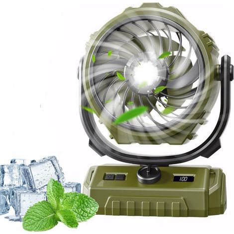 Ventilateur de bureau avec éclairage LED, ventilateur rechargeable 6000 mAh portable avec crochet, réglage de 270 ° et 300 °, alimentation par batterie puissante pour camping en plein air (1/5)