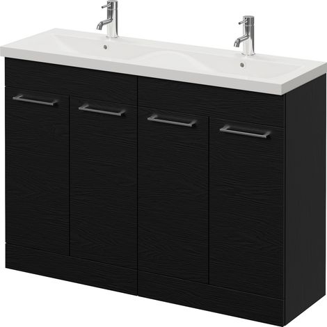 Napoli 390 Nero Oak 1200mm 4 Door Vanity Unit with Double Glide Basins - 1200mm - Chrome 160mm Handle