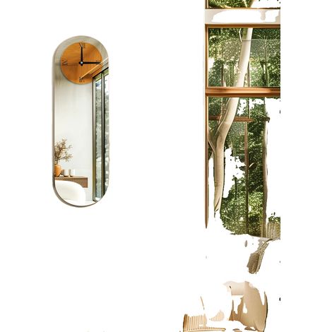 Horloge murale, design moderne, forme oblongue, Brun Argent (1/2)