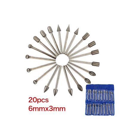 Lot de 4 × 20 embouts diamantés 3 × 6 mm – Meules à graver pour jade, pierre et gemme – Accessoire de sculpture et polissage (1/5)