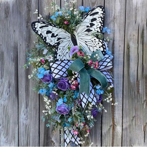 Décoration de porte florale guirlande papillon petit style pastoral frais simulé fleur suspendue rose (1/4)