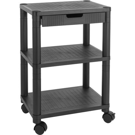 Meuble de Bureau avec roulettes et 1 Tiroir, Chariot avec étagères en Plastique, Support pour Imprimantes et Articles de Bureau, Noir, 3 Etagères, 43x30x62 cm (1/5)