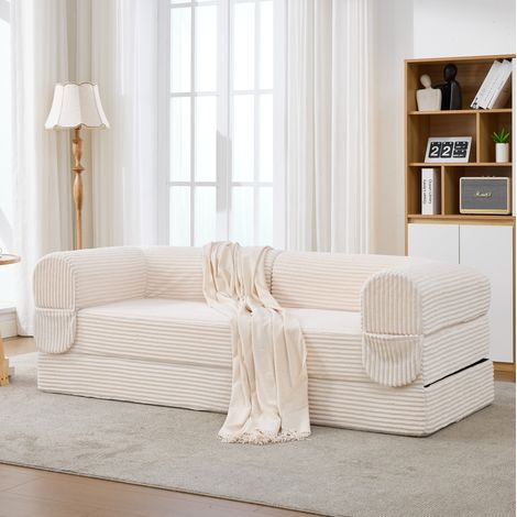 Sofá cama convertible de dos plazas en tela de pana, diván que ahorra espacio para sala de estar y estudio, color beige (1/5)