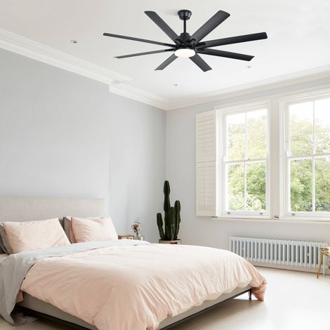 REDOM Ventilador de techo inteligente, LED regulable de 18 W, motor DC reversible, control por app, ABS negro