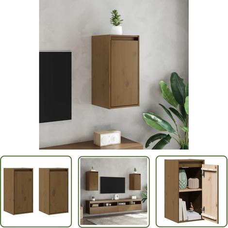 The Living Store Armoires murales 2pcs Marron miel 30x30x60cm Bois de pin massif - Étagères Murales - Bibliothèque Murale - Rangement Mural - Meuble Suspendu - Décoration Murale (1/5)