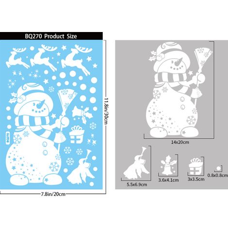 Autocollants de Noël, stickers pour fenêtres, sapin blanc avec le Père Noël, cloches, traîneau, bonhomme de neige, renne, flocons de neige, autocollants électrostatiques