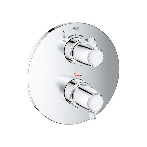 Grohe – Mitigeur thermostatique de baignoire encastré – Finition chrome – Poignée ergonomique en métal – Limiteur de débit intégré