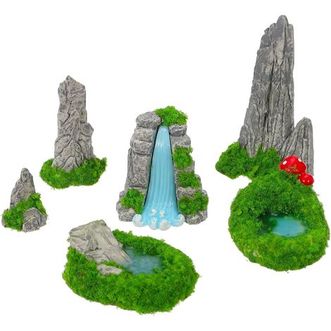 6 Stück Miniatur Berg und Wasserbecken aus Kunstharz