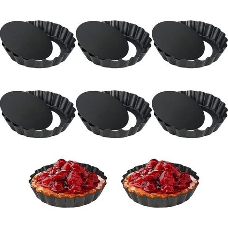 10 cm petit Tarteform avec Hebeboden, Mini-Tartlettformen, bonne Revêtement anti-adhésif, Tarte Moule de cuisson, lot de 6 Set, Noir (1/5)