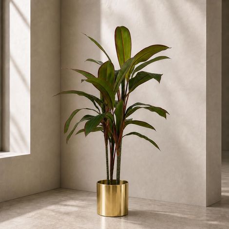 100cm Artificial Potted Dracaena Tropical Plant with Gold Metal Planter (1/5)