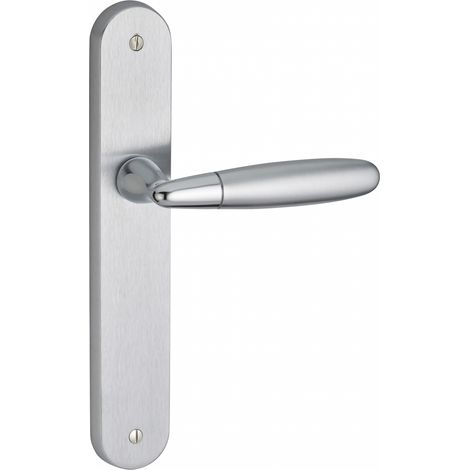 THIRARD - Ensemble de poignées pour porte intérieure Mirella2 sans trou, carré 7mm, entr'axes 195mm, chromé brillant/satiné - THIRARD (1/5)