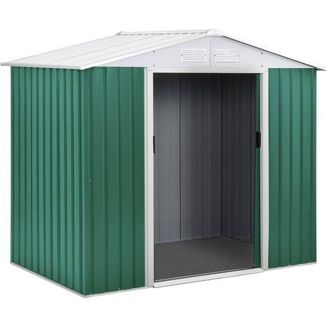 Habitat Et Jardin – Abri de jardin métal 2,71 m² – Acier galvanisé vert – Double porte coulissante – 4 grilles de ventilation