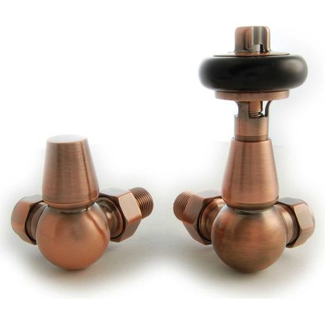 West Eton Traditional Corner Manual Radiator Valve and Lockshield - Antique Copper (1/5)