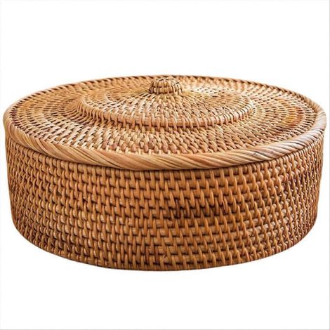 Rattankorb mit Deckel, handgeflochtener Aufbewahrungskorb, Weidenkorb mit Deckel zur Aufbewahrung, Rattanbox (1/5)