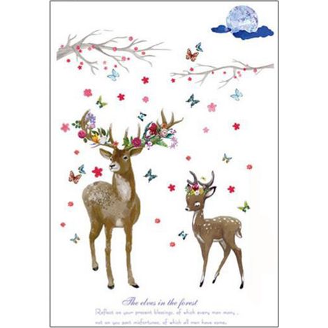 Stickers muraux cerf et branches fleuries pour chambre et salon – décoration murale (1/5)