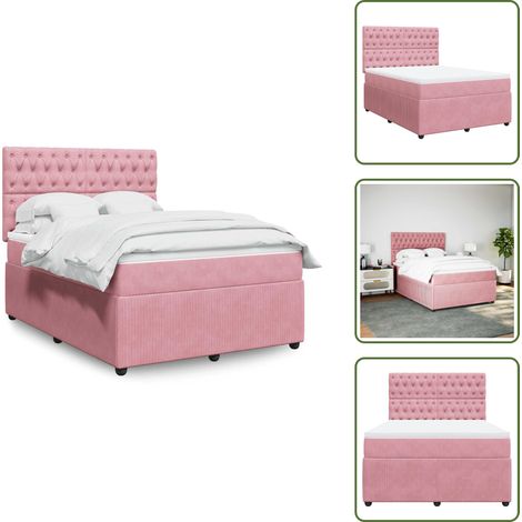 vidaXL Sommier à lattes de lit avec matelas Rose 160x200 cm Velours (1/5)