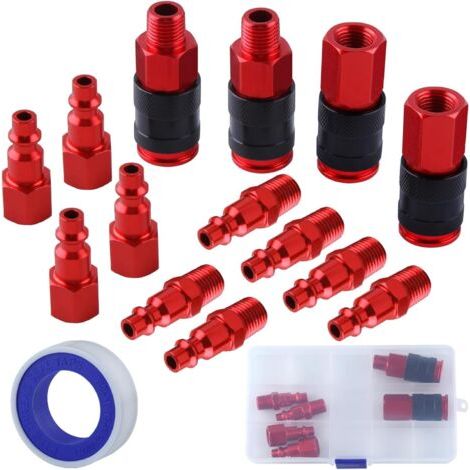 14pcs 1/4" Npt coupleur d’air en aluminium et Kit de prise connexion rapide raccords de tuyau d’air poussez pour connecter les outils d’air et le compresseur d’air 1/4 Inch Npt filetages