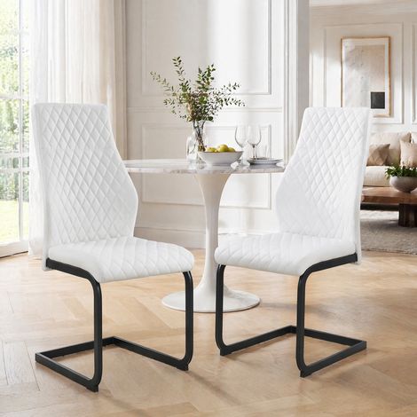 Chaise salle manger lot de 2 PU blanc métal noir OKMYHOME (1/5)