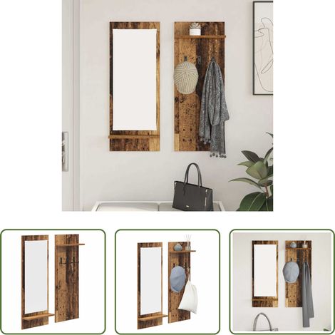 Rangement couloir - Porte-manteau mural avec étagère Bois ancien 70 x 10 x 90 cm (1/5)