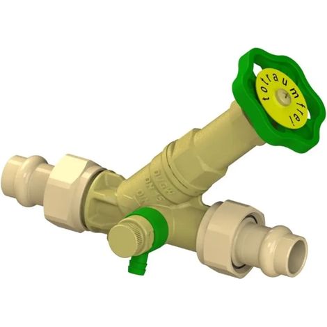 JS Válvula de paso total, con conexión a presión (rosca macho) MULTI, con vaciado, con husillo no ascendente, DN15, diámetro de presión 15mm, certificado DVGW, 0015871500001
