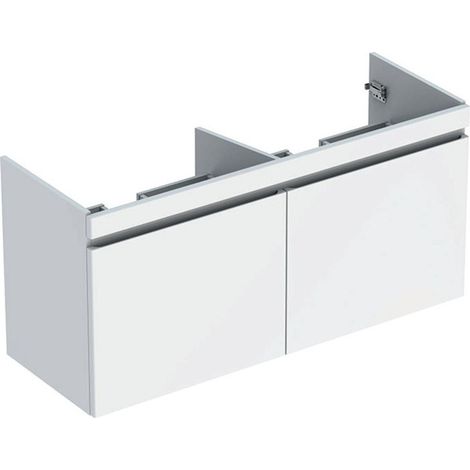 Mueble bajo Geberit Renova Plan para lavabo doble, con dos cajones y dos cajones ingleses: Ancho 122,6cm, Alto 58,6cm, Fondo 43,8cm, Blanco / Lacado alto brillo