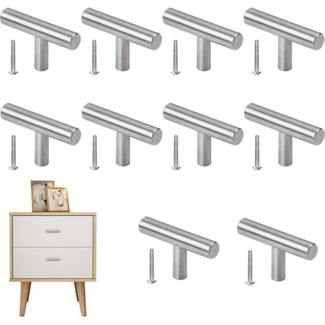 10 pièces T Bar Monotrou Poignée, Acier Inoxydable Poignées de Meuble à Trou Unique et Boutons avec Vis, Acier Inoxydable Poignée Meuble pour Armoires Tiroirs Meubles de chambre (1/5)
