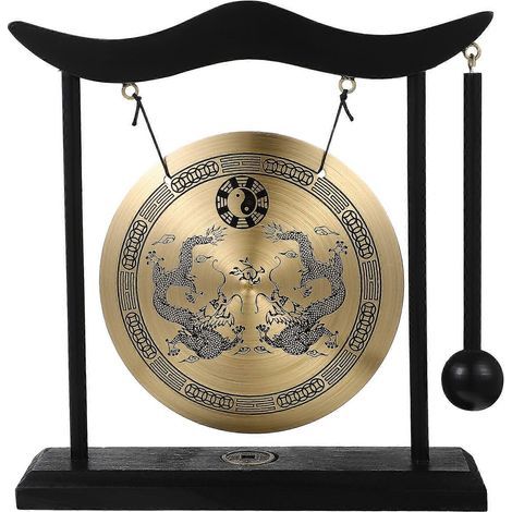 Gong avec maillet, ornement antique, gong en cuivre de style chinois, décoration artisanale (1/4)