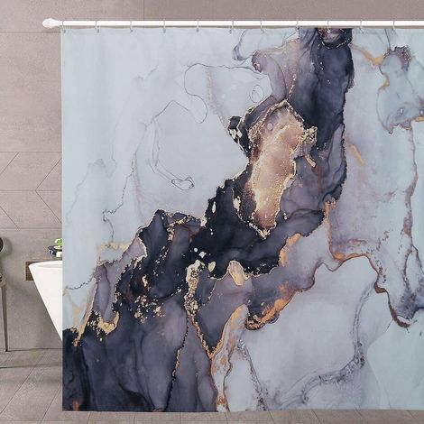 Rideau de douche en marbre blanc pour hôtel, spa et maison de campagne, tissu imperméable et lavable, format standard 180x230 cm (1/5)